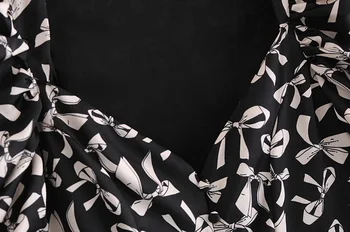 2021 Francúzsko Štýl Jar Ženy V Krku Luk Tlač Lístkového Rukáv, Dlhé Šaty, Sexy Dámy Single-breasted Tlačidlá Midi Tričko Šaty