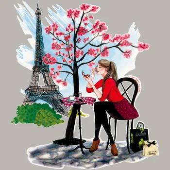 Poemyi Eiffelova Veža Parches Fashion Girl make-up Model Heat Transfer Nálepky Umývateľný Diy Žehlička na Patche pre Dievčatá Oblečenie Q