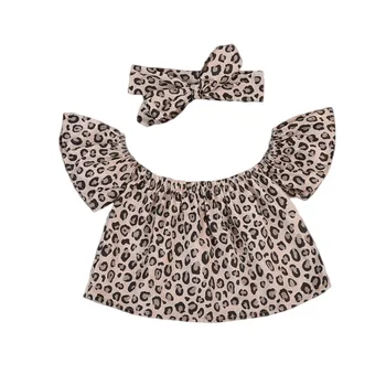 Pudcoco 2KS 2017 Novorodenca Batoľa, Dieťa Dievčatá Oblečenie Leopard Deti Off-ramenný Lomka krku Topy+Šál Oblečenie Oblečenie 1-6Y