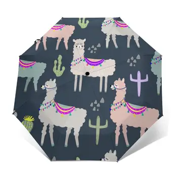 Automatický Dáždnik Dážď Ženy Troch-skladací Dáždnik Lama A Kaktus Vetru Dáždnik Žena Nepremokavé parasol