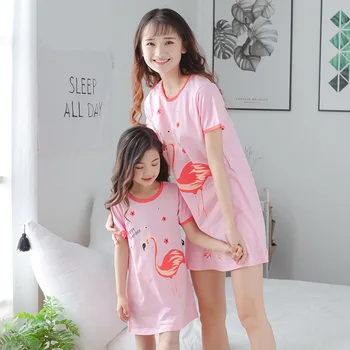 Rodič-Dieťa Letné Pyžamo Šaty Dievčatá Bavlna Domáce Oblečenie Tenké Cartoon Matka-dcéra Šaty Princezná Sleepwear