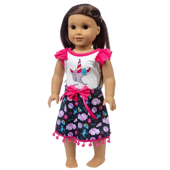 Fit 18-palcové 43 cm American Doll Oblečenie Dievča Narodené Dieťa Červená Jednorožec Pompézne Sukne Oblek Pre Dieťa Darček k Narodeninám