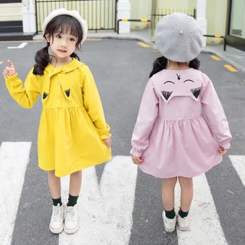 Detské oblečenie dievčatá šaty kreslených mačka peter pan golier 2019 jar dlhý rukáv deti college vietor dieťa princezná šaty