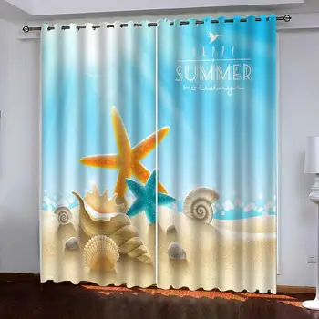 Vlastné záclony Cartoon pláži hviezdice shell 3d Závesy Zatmenia pre Obývacia Izba Deti Spálňa Textílie