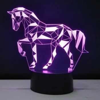 Kôň 3D Optické Ilúzie Lampa LED Luminaria okolia Deti Osvetlenie Miestnosti Dotyk Prepínače Nočného USB Lampara Infantil