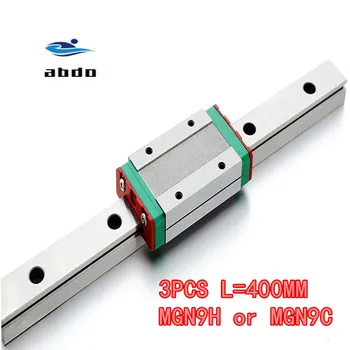 Vysoká kvalita 3ks 9mm Lineárne Sprievodca MGN9 L= 400mm lineárne železničnej cesty + MGN9C alebo MGN9H Dlhé lineárne prepravu pre CNC XYZ Osi