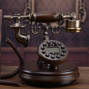Vintage masívneho dreva starožitné telefón starý vinobranie telefón Redial / Hands-free / modrý podsvietený ID Volajúceho
