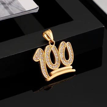 Kreatívne /Gold Kubický Zirkón Číslo 100 Prívesok Náhrdelník Z Nehrdzavejúcej Ocele 100 Bodov Šťastie Reťazca Náhrdelník Šperky