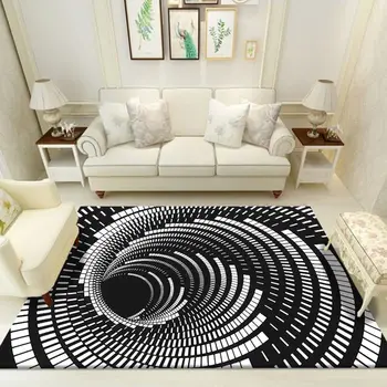 Luxusná Biela Čierna 3D Tlač Koberce Pre Obývacej Izby, Spálne, Koberčeky Oblasti Geometrické Ilúzie Vzor Koberec Domova Mat