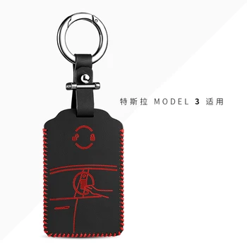 Auto Tlačidlo puzdro pre tesla model 3 2017 2018 2019 pravej kože diaľkové prívesok na držiteľ keychain