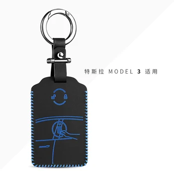 Auto Tlačidlo puzdro pre tesla model 3 2017 2018 2019 pravej kože diaľkové prívesok na držiteľ keychain