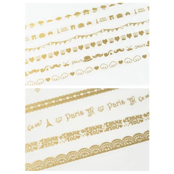 30 Dizajn Gold tlač pásky Japonskej Papierové pásky Darček Tesnenie Šťastný Plánovač Maskovacia páska Dekoratívne bullet vestník Ďakujem