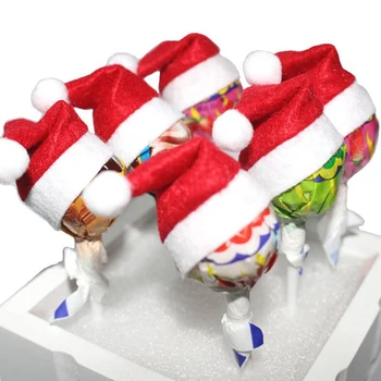 6Pcs Hot Predaj Mini Santa Claus Klobúk Vianoce Vianoce Dovolenku Lízatko Top Vňaťou Kryt Festival Dekorácia Decor Veľkoobchod