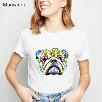 Akvarel francúzsky buldog zvierat vytlačené t shirt ženy oblečenie 2019 biela zábavné móde tričko femme letné topy žena t-shirt