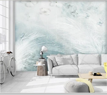 Moderné modrá čerstvé pierko abstraktných de parede 3d tapeta,obývacia izba gauč tv steny, spálne, reštaurácia stenu papiere domova nástenná maľba