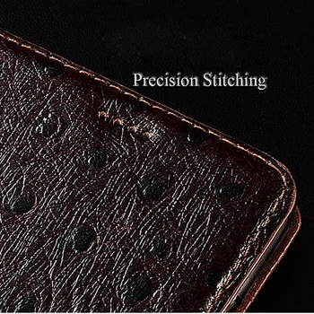 Pštrosie Textúra Skutočné Krava Kožené Puzdro Pre Samsung Galaxy A6 / A6 Plus 2018 Kryt Flip Stojan Magnetické Telefón Taška