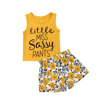 Letné Baby Girl Fashion Pláži Topy bez Rukávov T-tričko+Nohavice Oblečenie Set Oblečenia