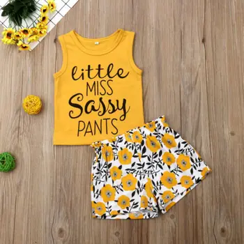 Letné Baby Girl Fashion Pláži Topy bez Rukávov T-tričko+Nohavice Oblečenie Set Oblečenia