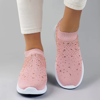 Ženy Bytov Tenisky Crystal Fashion Bling Tenisky Bežné Pošmyknúť Na Ponožka Lektorov Letnej Ženy Vulcanize Obuvi Zapatillas Mujer