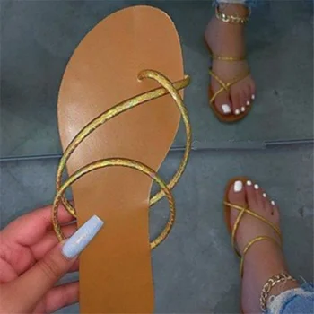 2021 Letné dámske Sandále Módy Sexy Otvorené Prst Vonkajšie Plážové Sandále Strappy Ploché Sandále pre Ženy Topánky Zapatos De Mujer