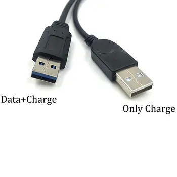 Čierna USB 3.0 Žena na Duálny USB Mužské Extra Power Údajov Y Predlžovací Kábel pre 2.5 palcový Pevný Disk Mobile