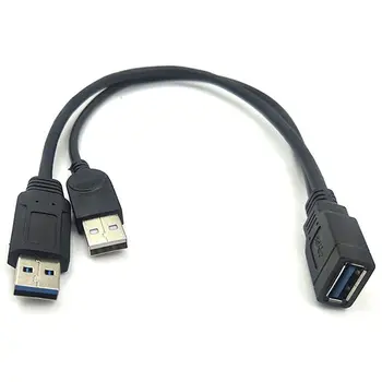 Čierna USB 3.0 Žena na Duálny USB Mužské Extra Power Údajov Y Predlžovací Kábel pre 2.5 palcový Pevný Disk Mobile