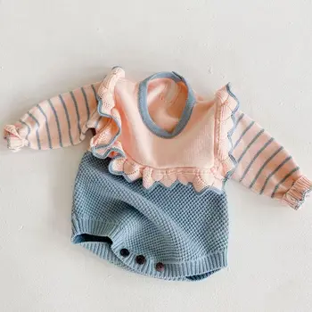 Zimné Dieťa Remienky, Baby, Dievčatá Pletené Oblečenie Novorodenca Jumpsuit Roztomilé Dieťa Dieťa Dlhý Rukáv Prehrabať Trakmi