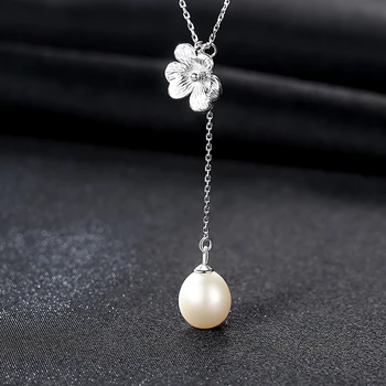 CZCITY Prírodné Perly Jemné Šperky Kvet Prívesok Náhrdelníky pre Ženy, Svadobné Zapojenie 925 Sterling Silver Kolye Vianočný Darček