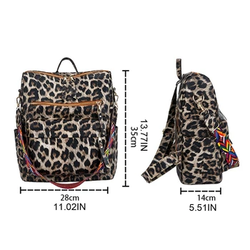 Móda Leopard Ženy Batoh Dievča Dámy PU Kožené Peňaženky Cestovná Taška cez Rameno