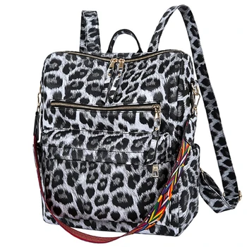 Móda Leopard Ženy Batoh Dievča Dámy PU Kožené Peňaženky Cestovná Taška cez Rameno