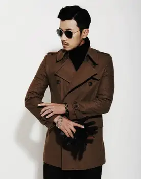 Stredne dlhé bežné vlnené kabát mužov dvojité breasted mens kabát cashmere kabát casaco masculino inverno erkek anglicko hnedá