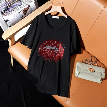 2020 Ženy Móda Harajuku Pery Vŕtanie T-shirts Plus Veľkosť Čierne Diamanty, T košele Sexy Voľné Tričko kórejský Topy Tees T250