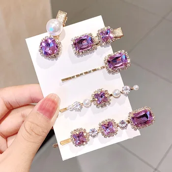 Nový kórejský Vintage Fialová Crystal sponky do vlasov Elegantný Pearl sponky do Vlasov pre Ženy Móda Letnú Dovolenku Vlasy Príslušenstvo