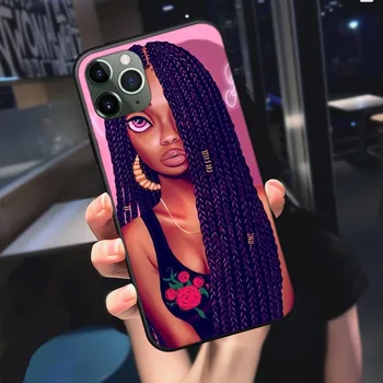 Čierne Dievčatá Afro Cartoon Soft Telefón puzdro Pre iphone 11 12 Pro Max SE 2020 7 8 Plus XR X XS Max Kráľovná Melanínu, Poppin Prípadoch Kryt