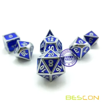 Bescon Deluxe Shiny Chrome a Modré Smalt Pevné Kovové Polyhedral Úlohu Hrá RPG Hra Kocky Súbor 7