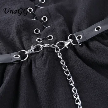 UnaGG Harajuku Punk Čierne Mini Šaty Gothic Streetwear Obväz Patchwork tvaru Vintage Ženské Šaty Lístkového Rukáv Šaty Lady #122