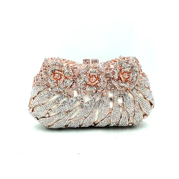 Luxusné Svadobné party kabelku ženy večierok kabelky módnych diamanty svadobné crystal spojok kryštál ruže kvet peňaženky