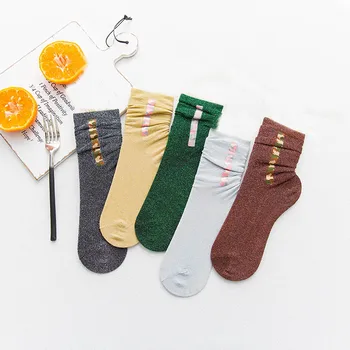 [WPLOIKJD] Harajuku Tvorivé Svieti Ponožky Farebné Tlač Haldy Haldy Nové Lesklé Ponožky Zlato, Striebro Ženy Roztomilý Calcetines Mujer