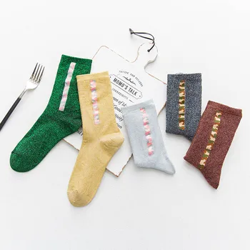 [WPLOIKJD] Harajuku Tvorivé Svieti Ponožky Farebné Tlač Haldy Haldy Nové Lesklé Ponožky Zlato, Striebro Ženy Roztomilý Calcetines Mujer