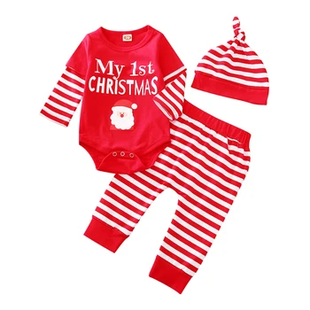Batoľa Detská Baby Dievča, Chlapec Deti Oblečenie List Vianočné Tlač 3KS Oblečenia Prekladané Romper Topy+Nohavice+Klobúk Oblečenie Set
