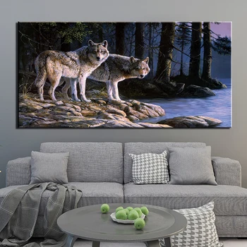 1 Panel Plátno na Maľovanie na Stenu Umenie Rámec Obrazu HD Vytlačí Noci Wolf Lakeside Plagát pre Spálne Domova
