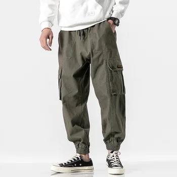 Pánske bežné nohavice bavlna multi-vrecku kombinézy módne elastické pás heterosexuálnych mužov je voľné veľké veľkosť pánske nohavice army zelená 5XL