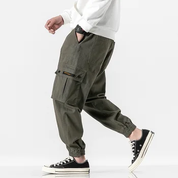 Pánske bežné nohavice bavlna multi-vrecku kombinézy módne elastické pás heterosexuálnych mužov je voľné veľké veľkosť pánske nohavice army zelená 5XL