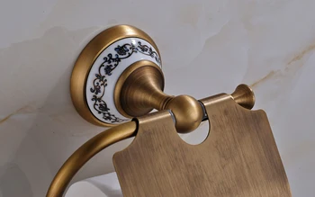 Antique Brass Pevné Brass Kúpeľňa, Wc Papier, Držiak, Modrý a Biely Porcelánový Tanier na Stenu