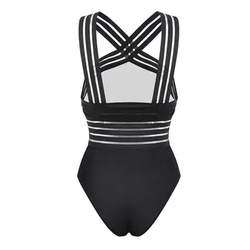 2021 Sexy Jednodielne Plavky Ženy Vysokej Obväz Krku Kríž Späť Krku Celé Plavky Čierne Plavky Ženy Plavky Plávanie Oblek