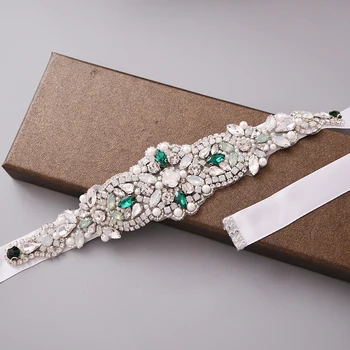 TRiXY S452 Luxusné Zelené Kamene Svadobné Pás Diamond Krídla Svadobné Šaty Pás Crystal Svadobné Krídla pre Svadobné Šaty, Príslušenstvo