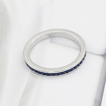 Ženy Krúžok 925 Sterling Silver Jednoduchý Elegantný Kruh Pripraviť Nastavenie Modrá CZ Prst Prsteň pre Ženy, Svadobné Šperky, Zásnubné