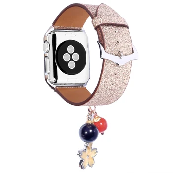 Móda Lesk Kožený pás pre Apple Hodinky Remienok Série 1/2/3 Watchbands Náramok Diamond Kovový Kryt pre iWatch Prípade 42/38mm