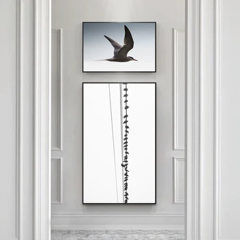 Čierna a Biela Sťahovavých Vtákov Moderné Nástenné Art Plagáty Plátno na Maľovanie a Vytlačí Abstraktné pre Obývacej Izby, Spálne Dekorácie