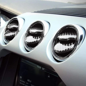 Vnútorné Reálne Uhlíkových Vlákien Dash Centrálna klimatizácia Zásuvky Otvor Kruhový Kryt Výbava Prekrytie Accessorie pre Ford Mustang-2019